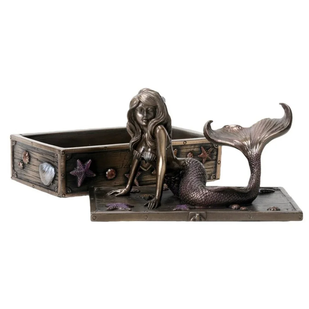 Mermaid on Seashell and Starfish Treasure Box Jewelry Trinket Box - Picture 4 of 5